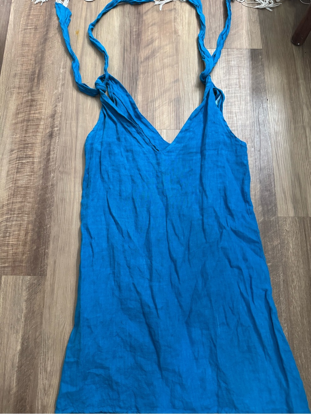 Avita Teal Blue V-Neck Tie-Strap Summer Dress